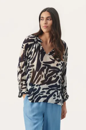 ELSIAPW BLOUSE "Dark Navy Brush Print"