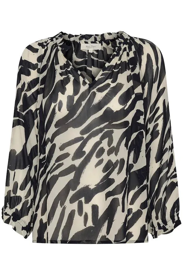 ELSIAPW BLOUSE "Dark Navy Brush Print"