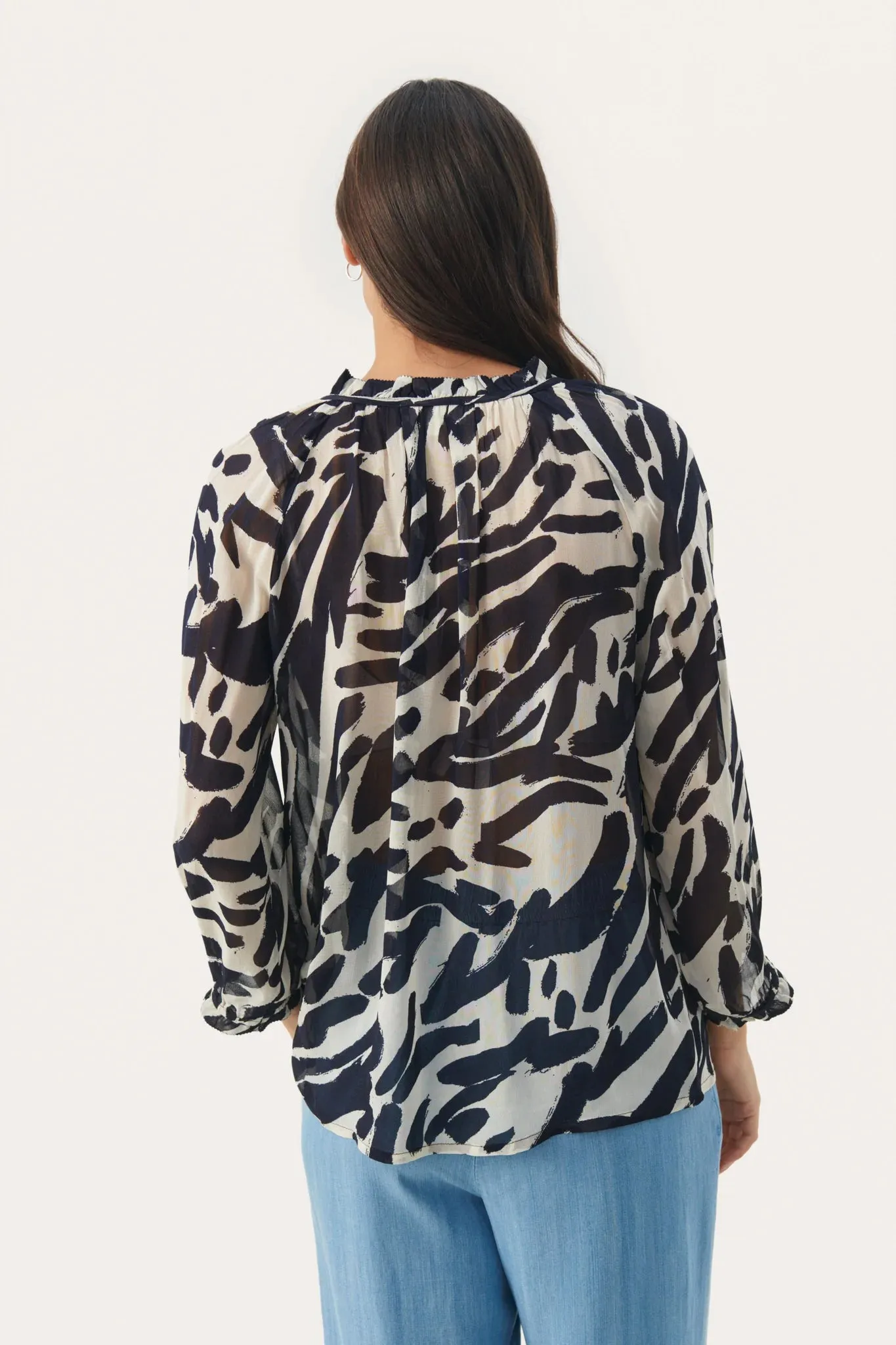 ELSIAPW BLOUSE "Dark Navy Brush Print"