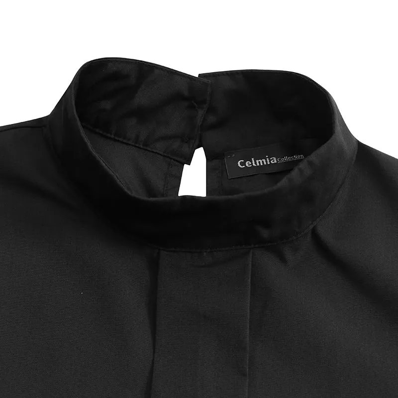 Fashion Women Big Lantern Sleeve Blouses Elegant Office Blusas Autumn Stand Collar Work Casual Solid Vintage Tops