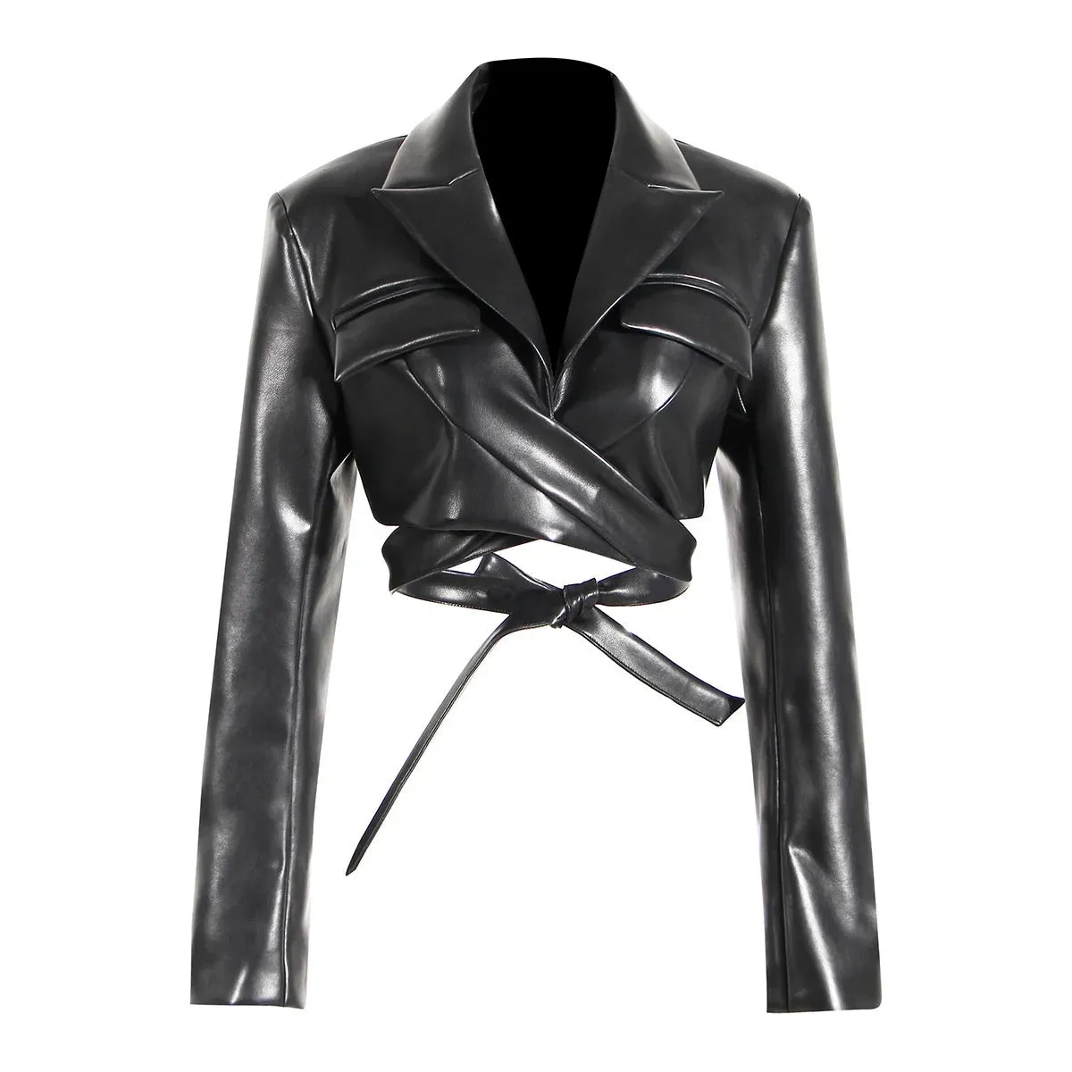 Faux Leather Cropped Jacket