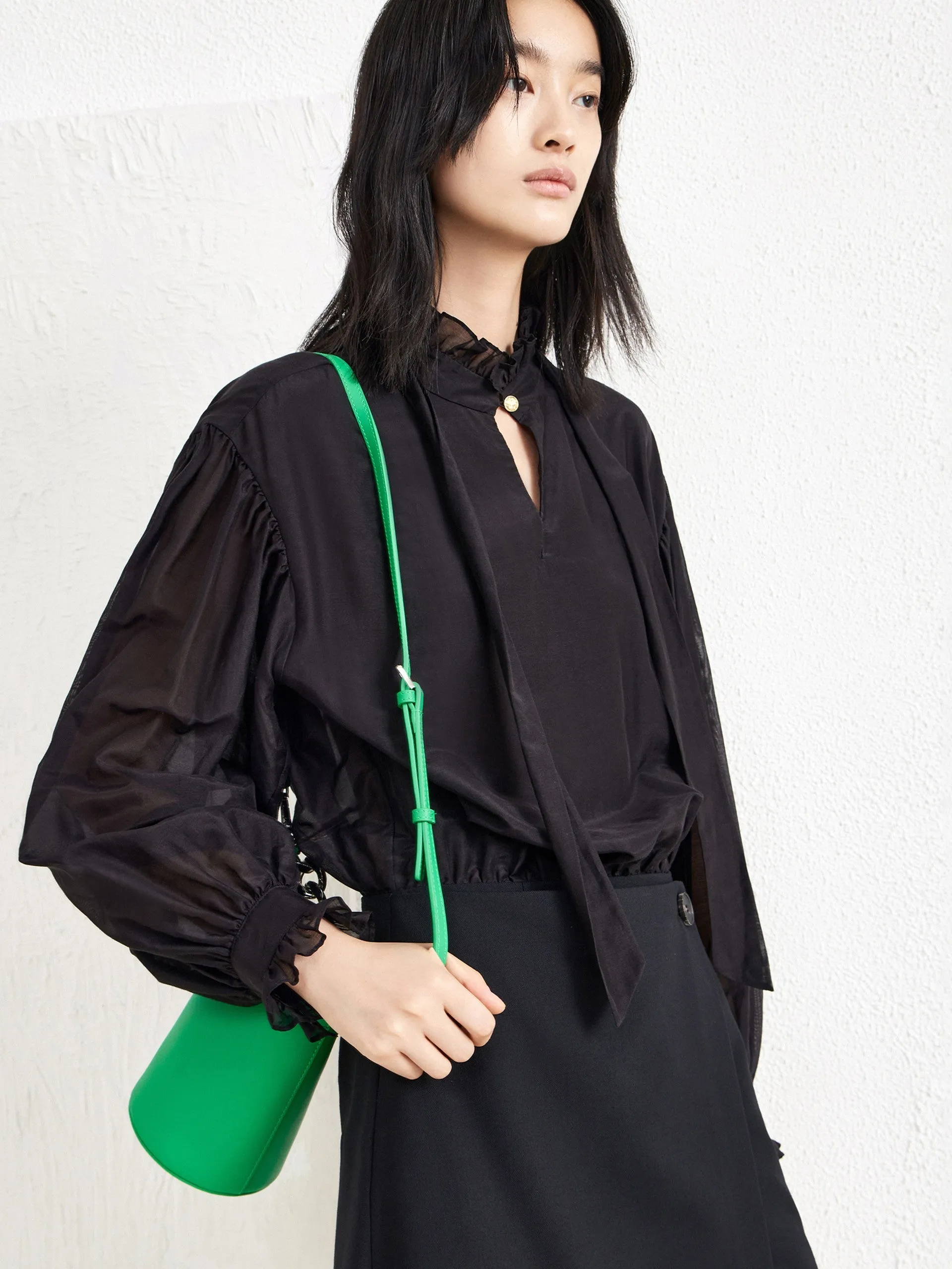 Faux Two-Piece Puff Sleeved Dress
