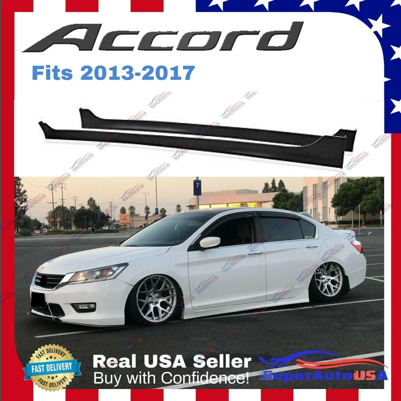Fit 2013-2017 Honda Accord Sedan 4 Door MOD Style Side Skirts Body Kit (Unpainted Matte Black)