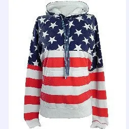 Flag Print Patchwork Pocket Drawstring Hoodie