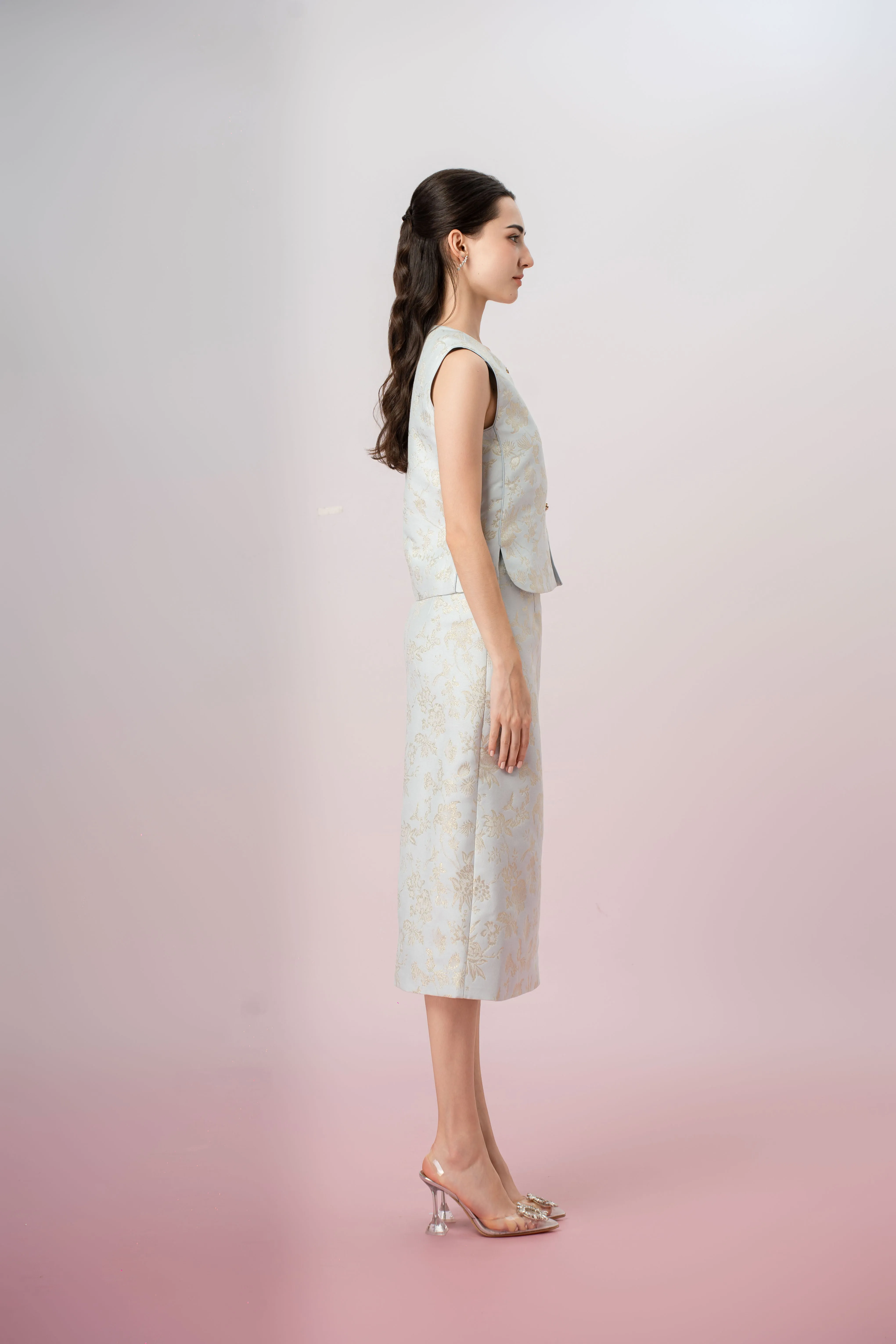 Gabrina Light Blue Butterfly Knot Sleeveless Jacket