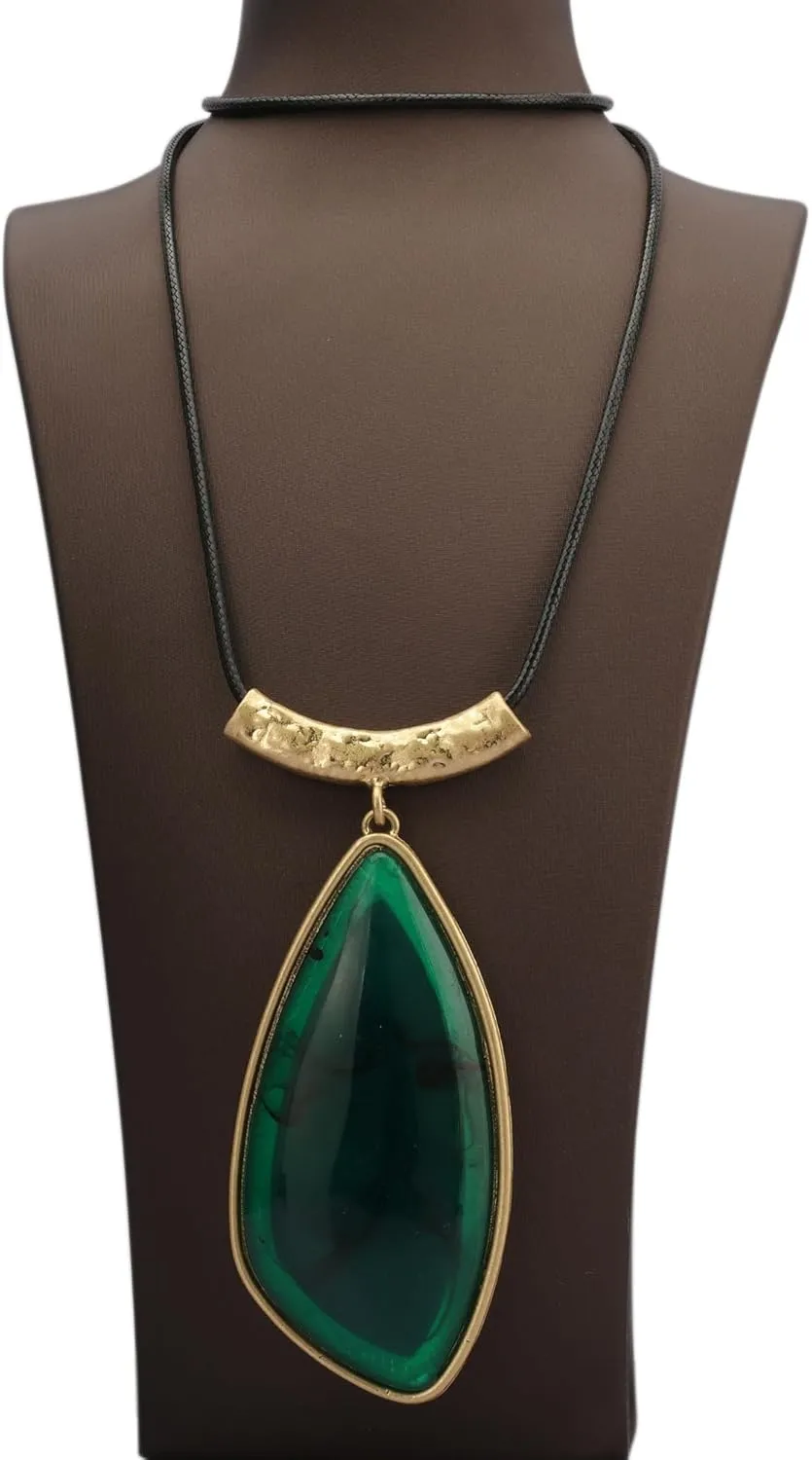 GelConnie Leather Necklace for Women Large Pendant Long Brown Necklace Circle Leather Choker Vintage Sweater Necklace Gold Chunky Boho Necklaces for Women