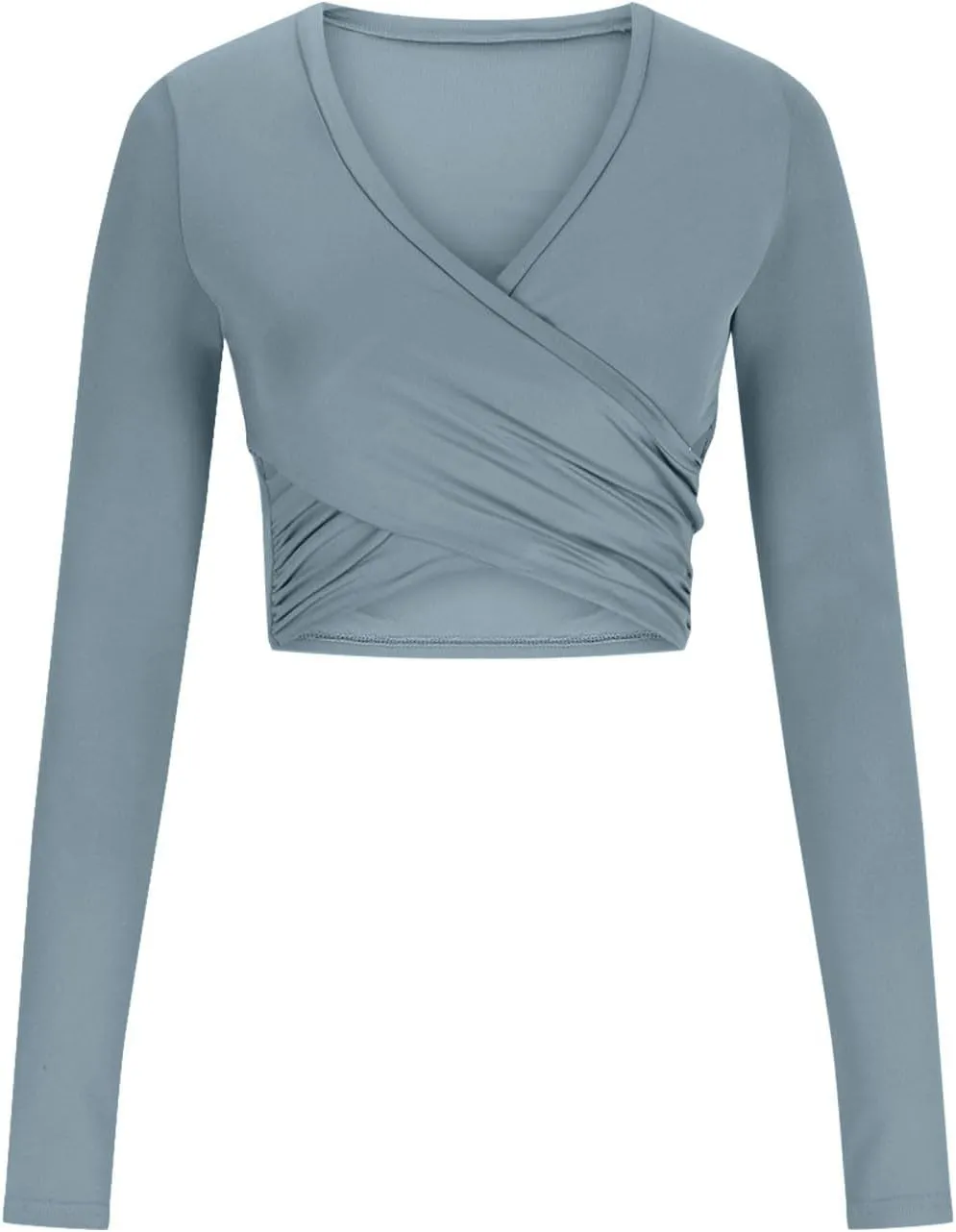 jovati 2024 Fashion Casual T-shirt Women's Cropped Solid Color Long Sleeved V-Neck Top Sexy Elegant Tunic Tops Y2k Clothes