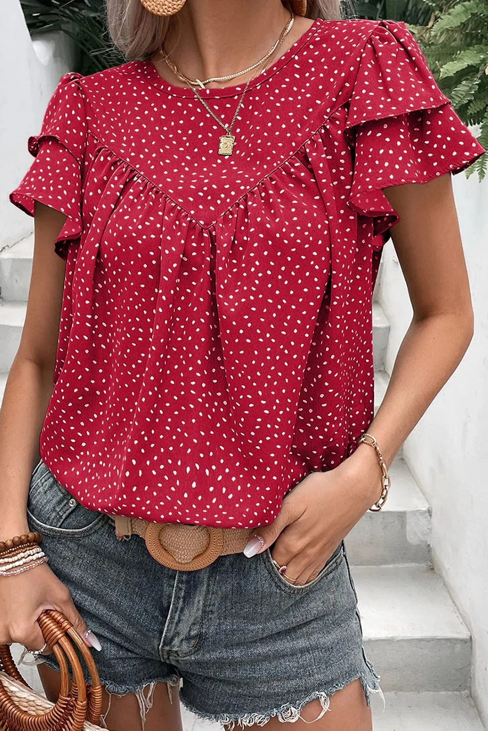 Laurel Pleated Ruffle Blouse | DROPSHIP