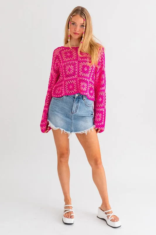 LE LIS Long Sleeve Crochet Top
