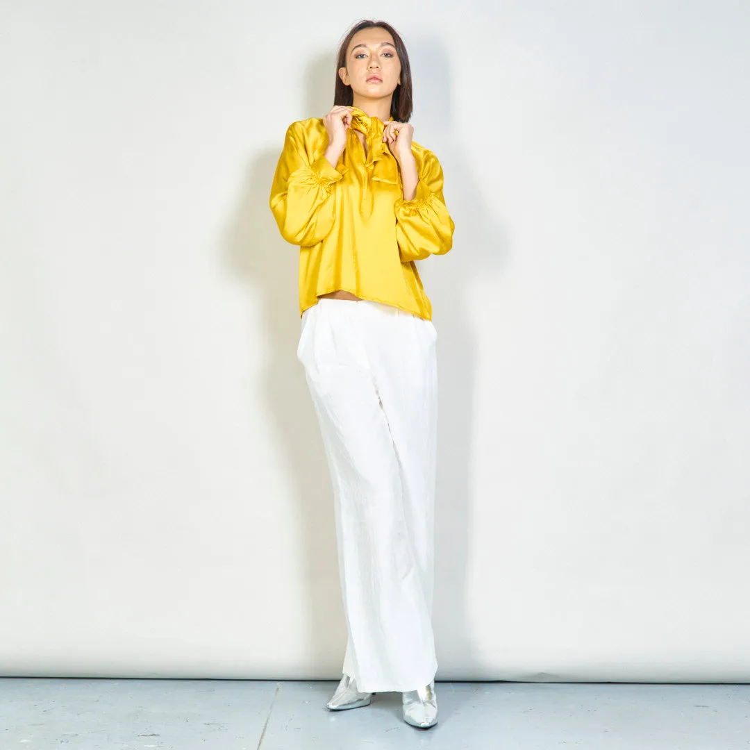 Long-sleeve bow tie silk blouse wholesale