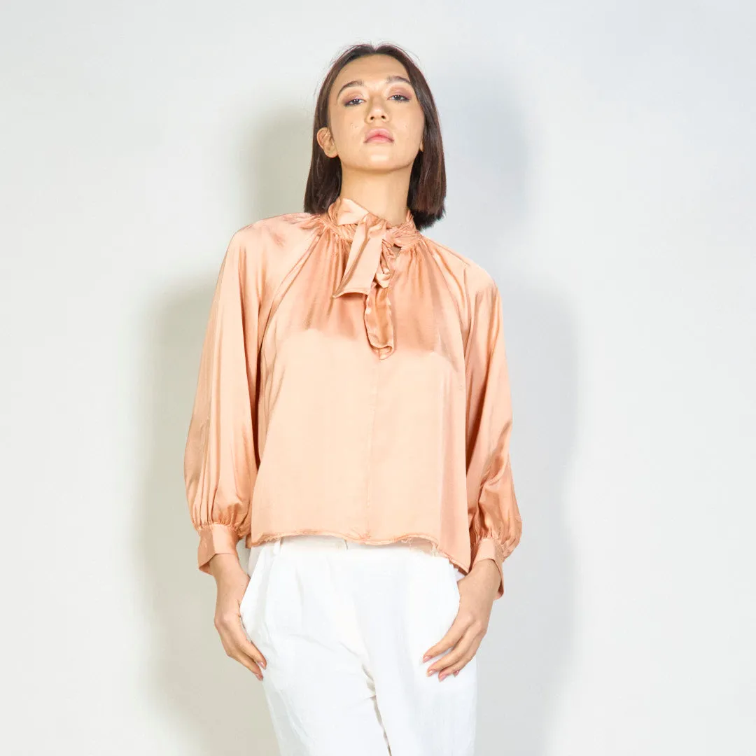 Long-sleeve bow tie silk blouse wholesale