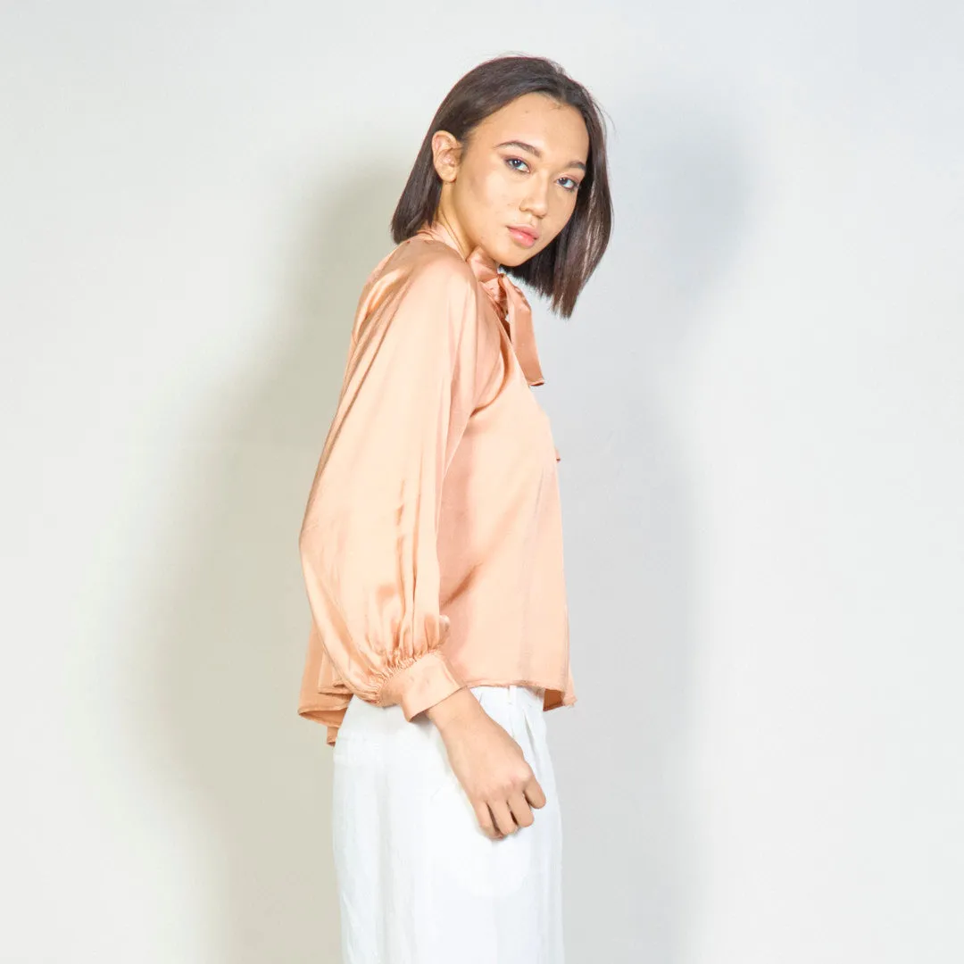 Long-sleeve bow tie silk blouse wholesale