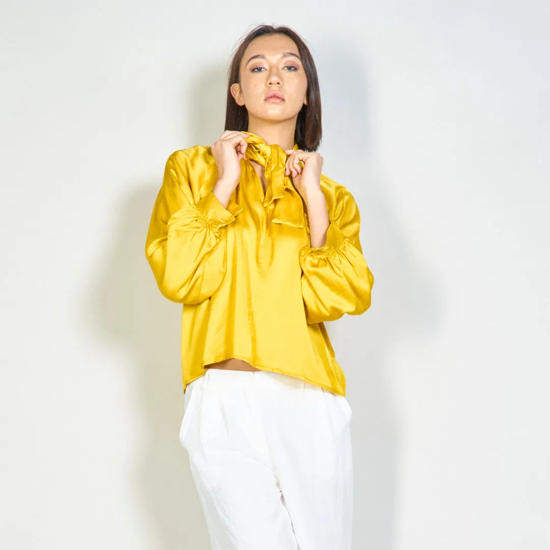 Long-sleeve bow tie silk blouse wholesale