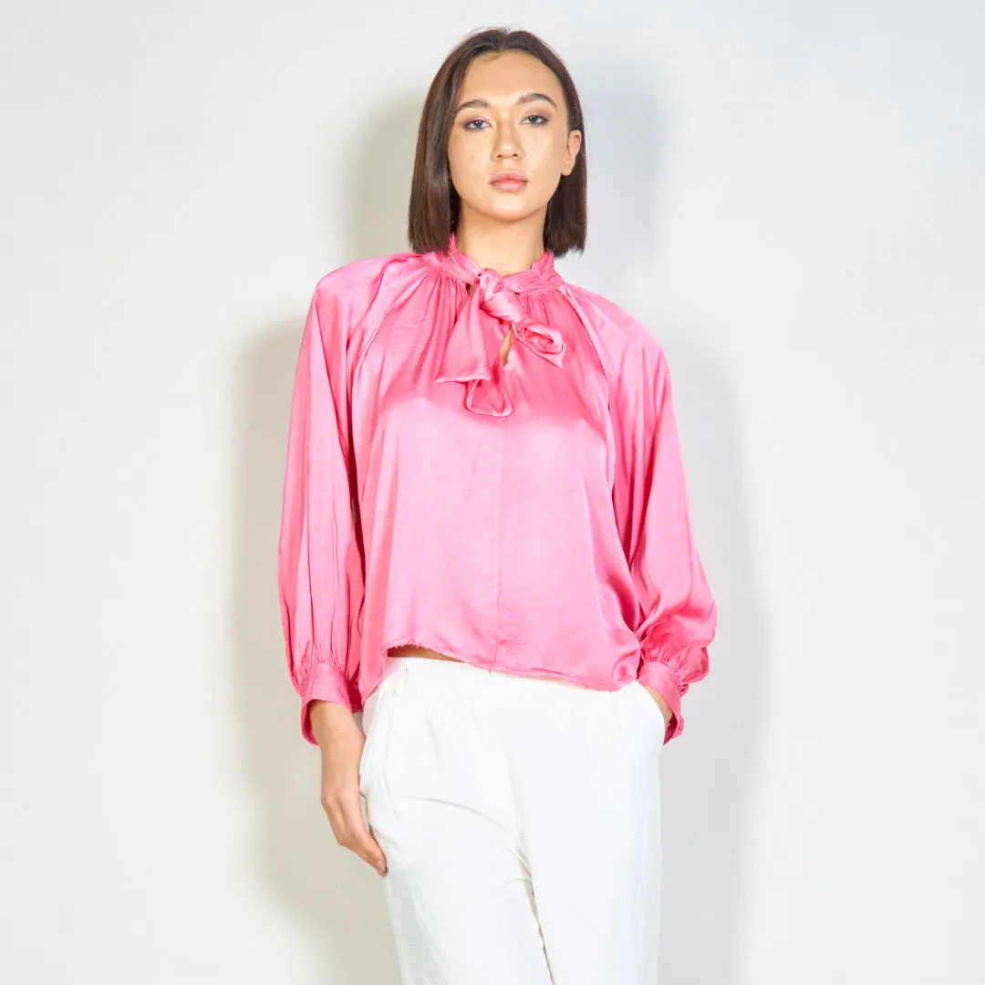 Long-sleeve bow tie silk blouse wholesale
