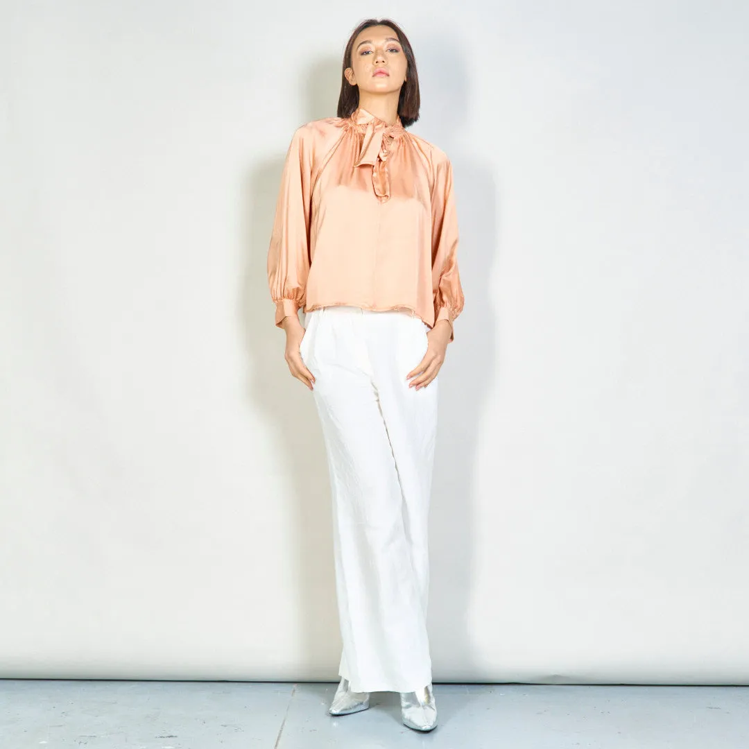 Long-sleeve bow tie silk blouse wholesale