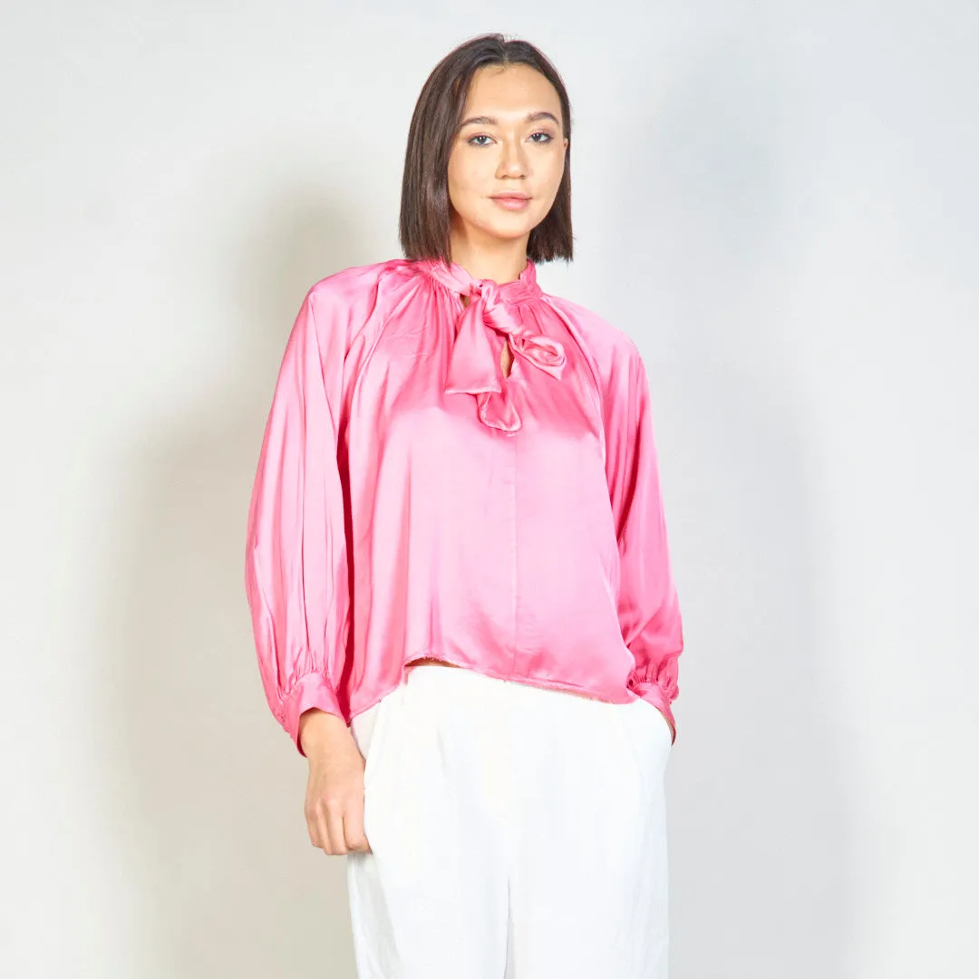 Long-sleeve bow tie silk blouse wholesale