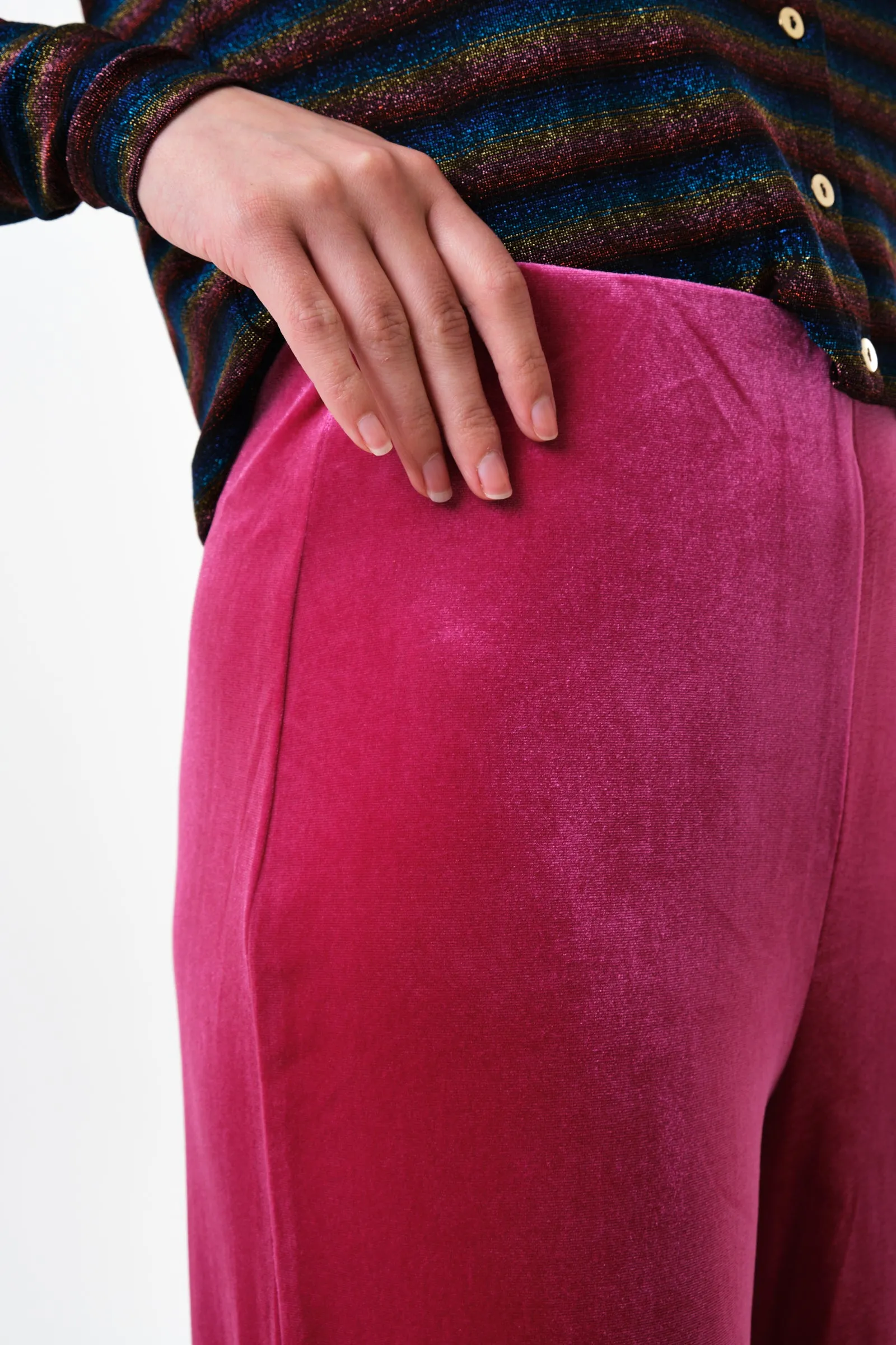Melvin Velvet Wide Leg Trousers - Pink