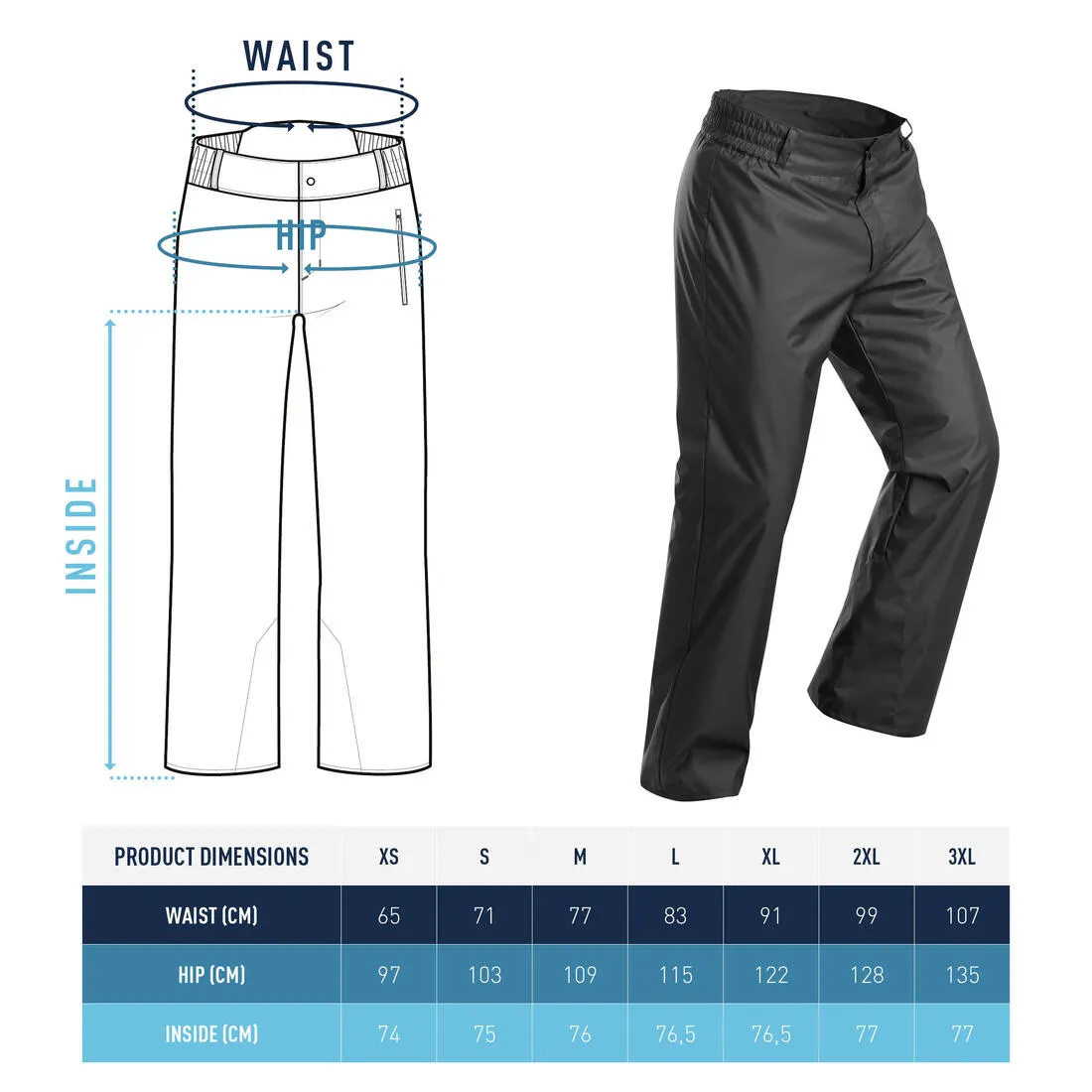 Men’s Warm Ski Trousers - 100 Black