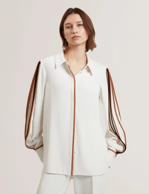 Miriti Piping Detail Long Sleeve Shirt Ivory