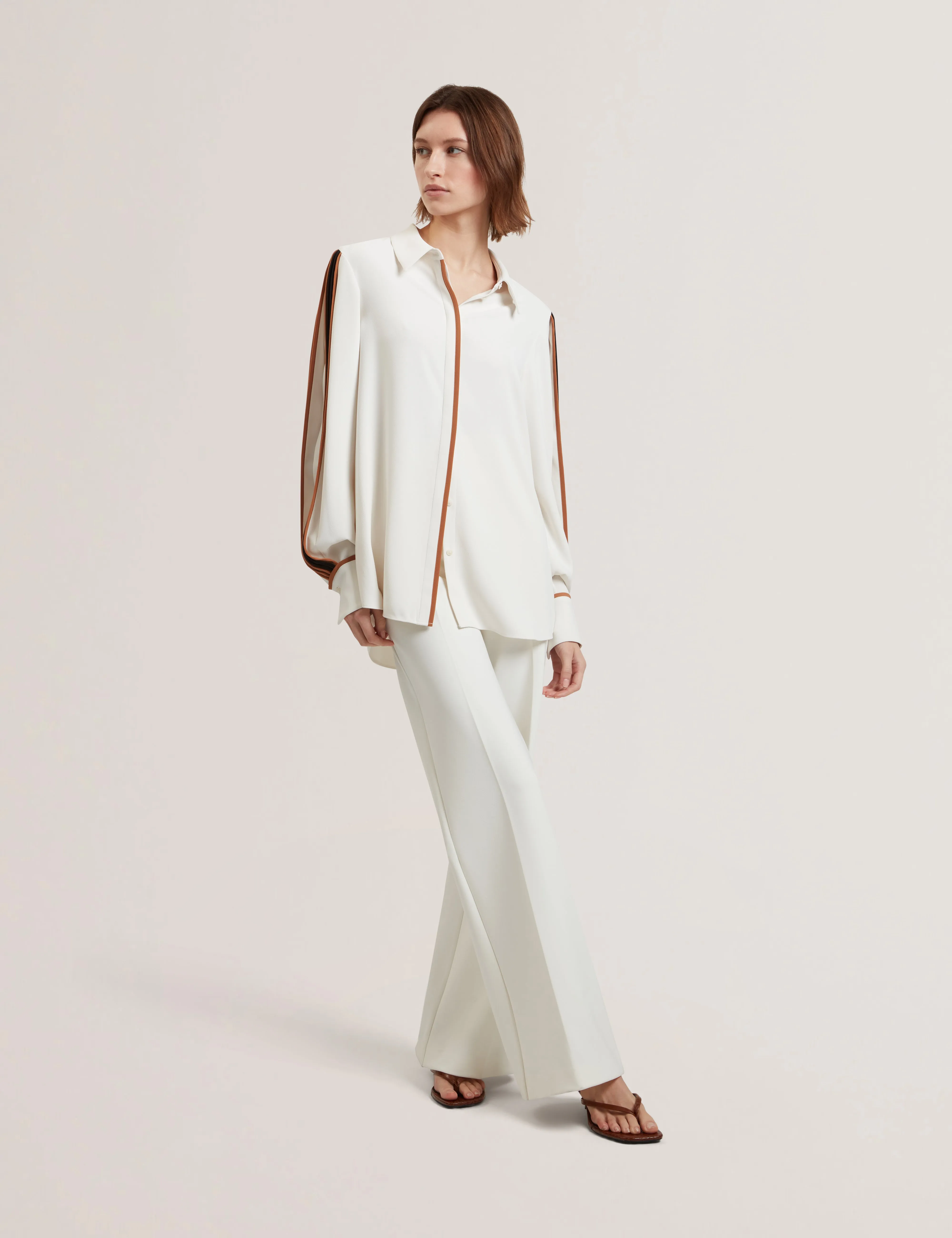 Miriti Piping Detail Long Sleeve Shirt Ivory