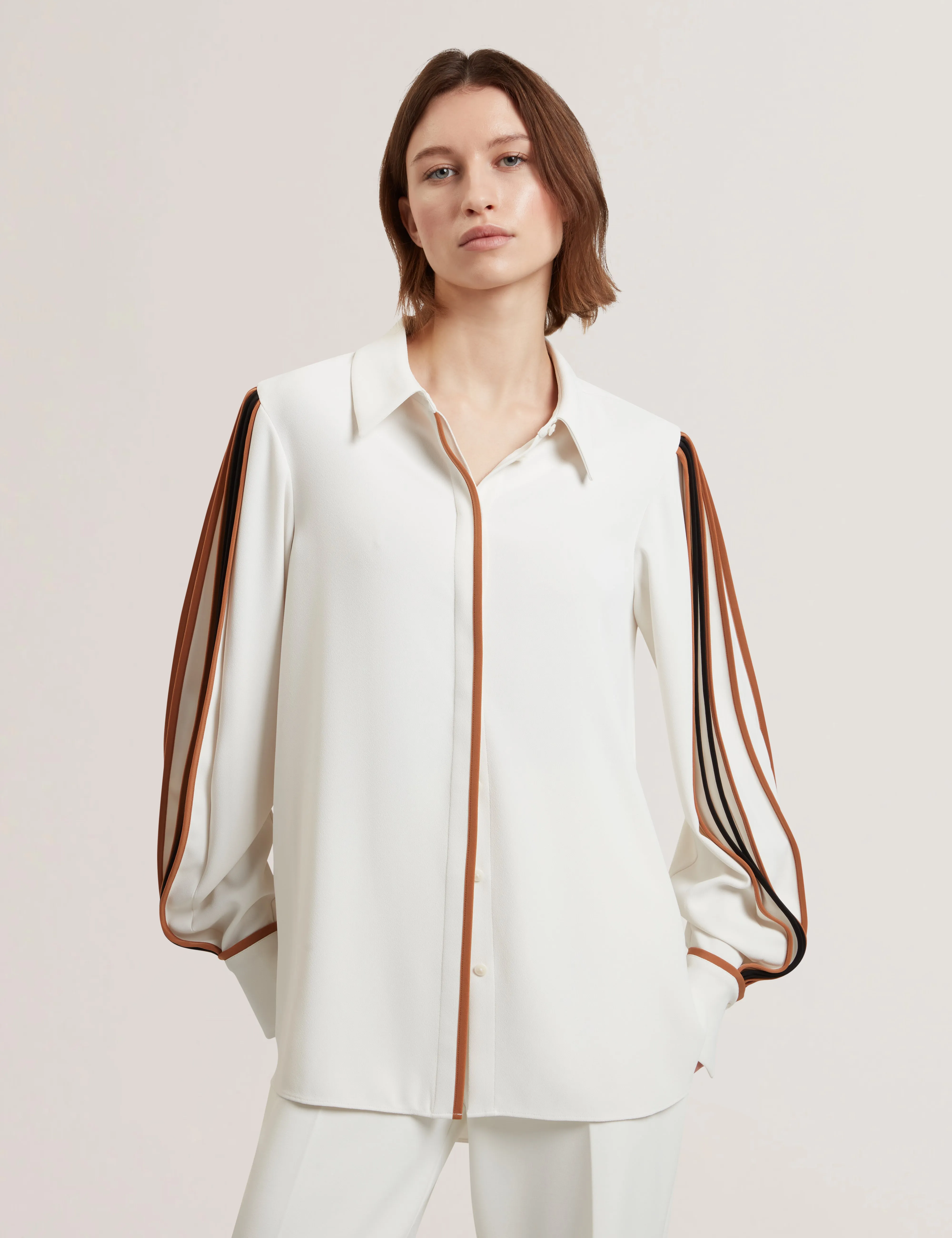 Miriti Piping Detail Long Sleeve Shirt Ivory