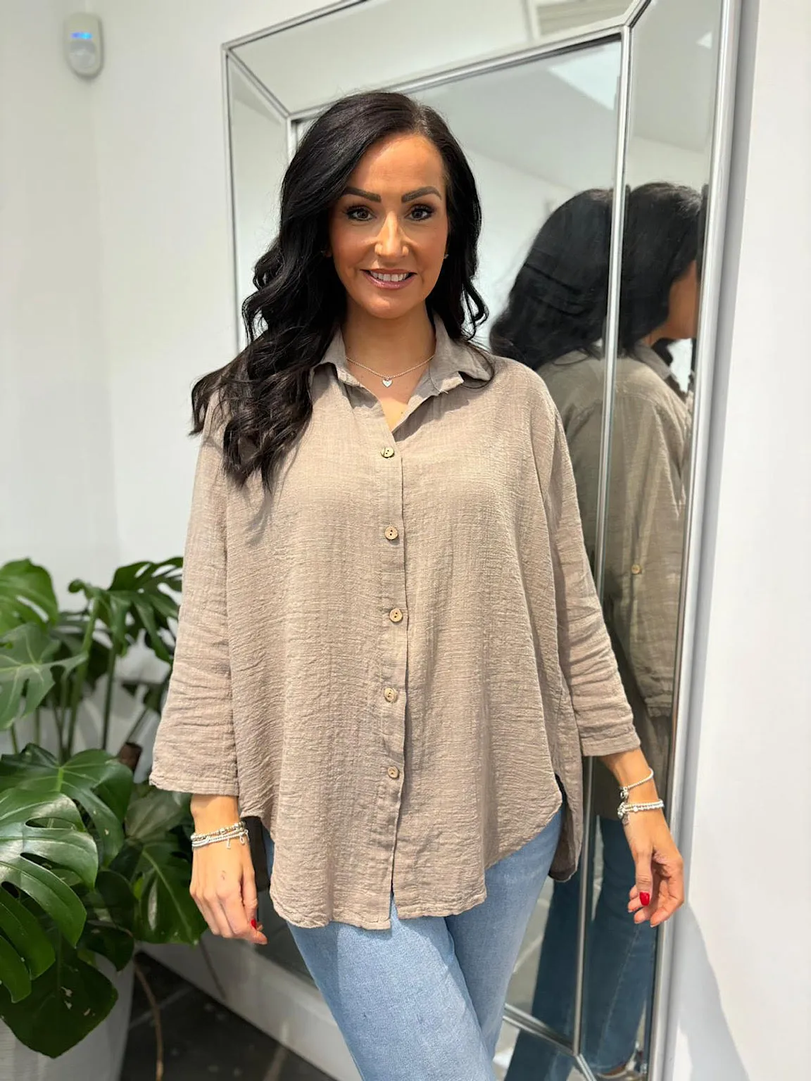 Mocha Cotton Button Sleeve Blouse Katie