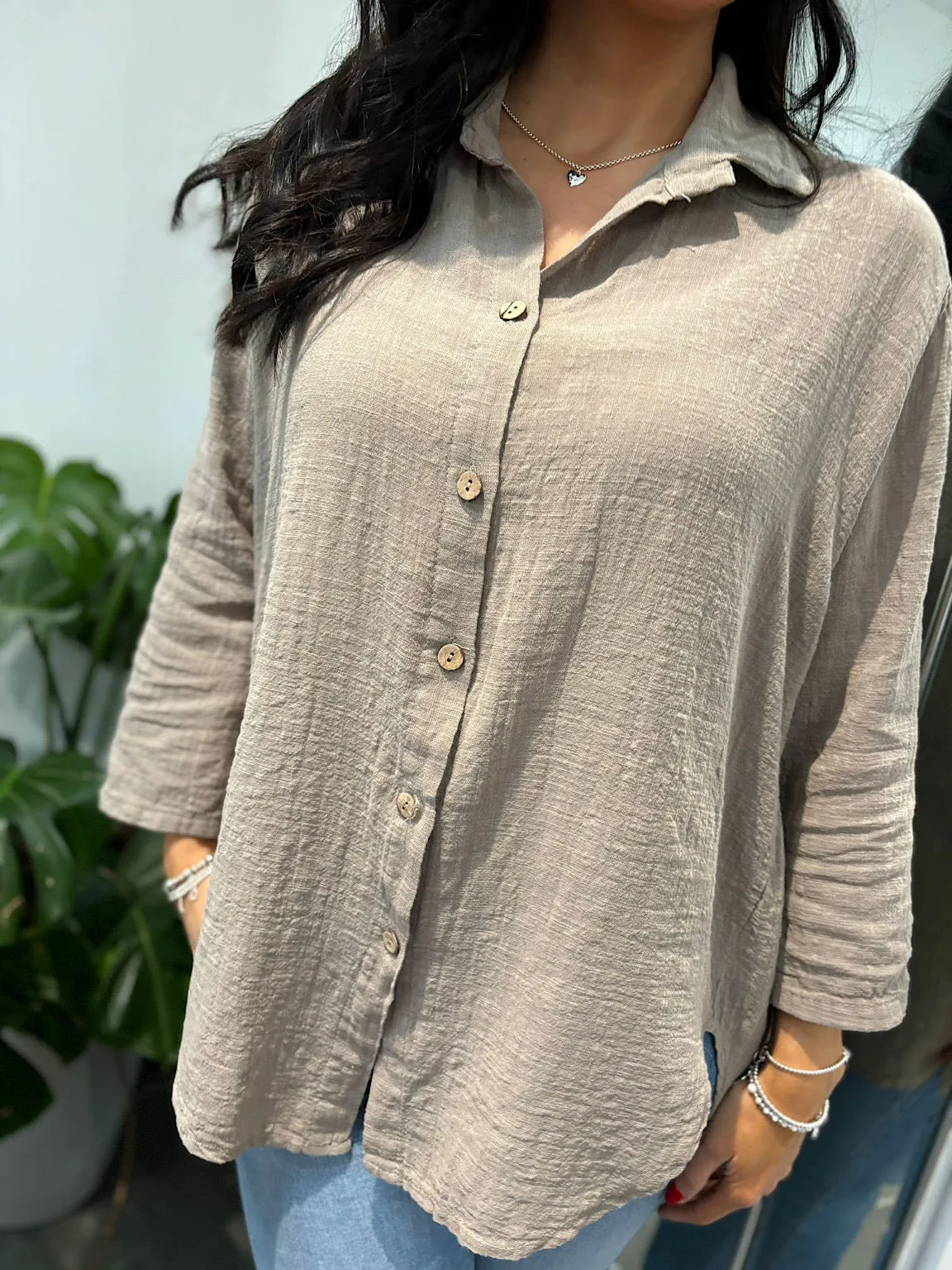 Mocha Cotton Button Sleeve Blouse Katie