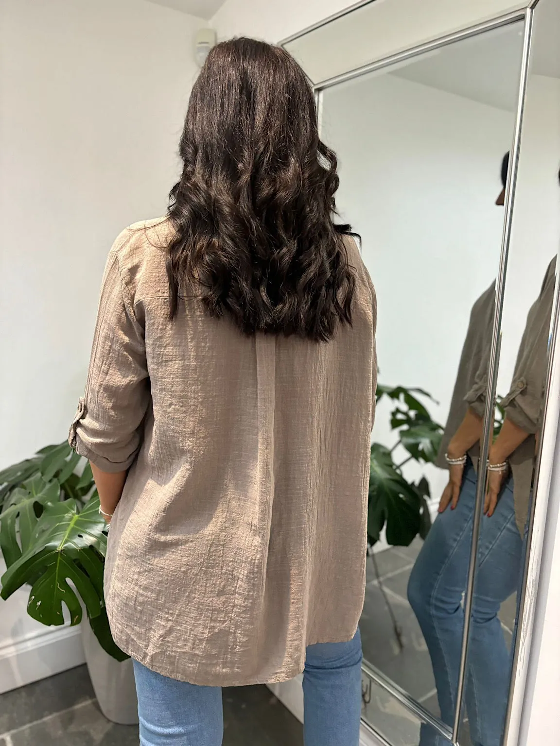 Mocha Cotton Button Sleeve Blouse Katie