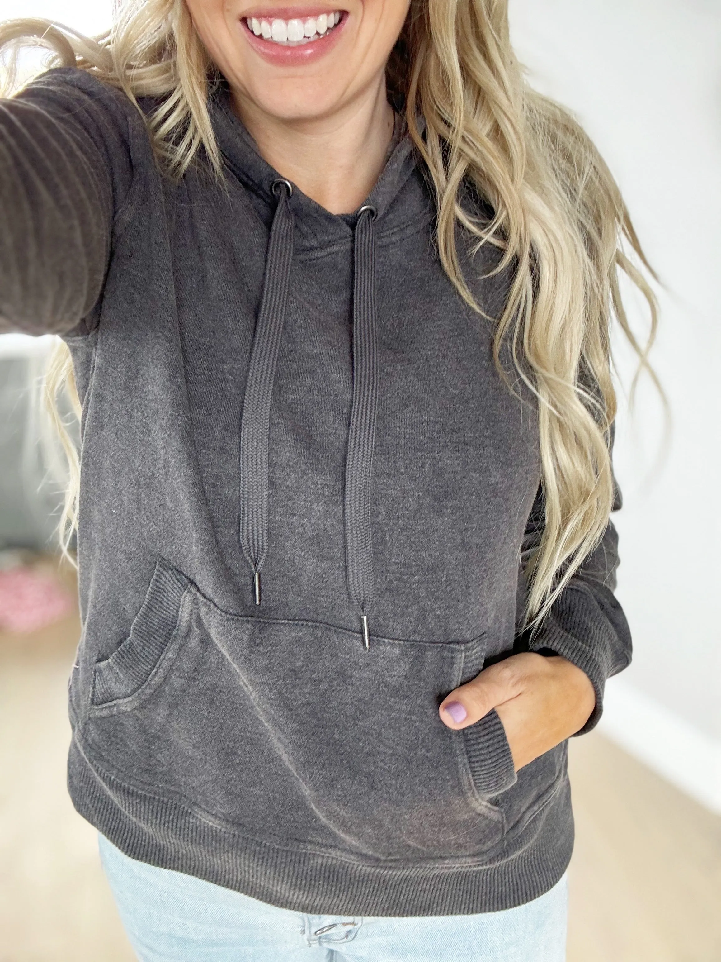 More Than Okay Lux Fleece Stone Wash Hoodie in Black