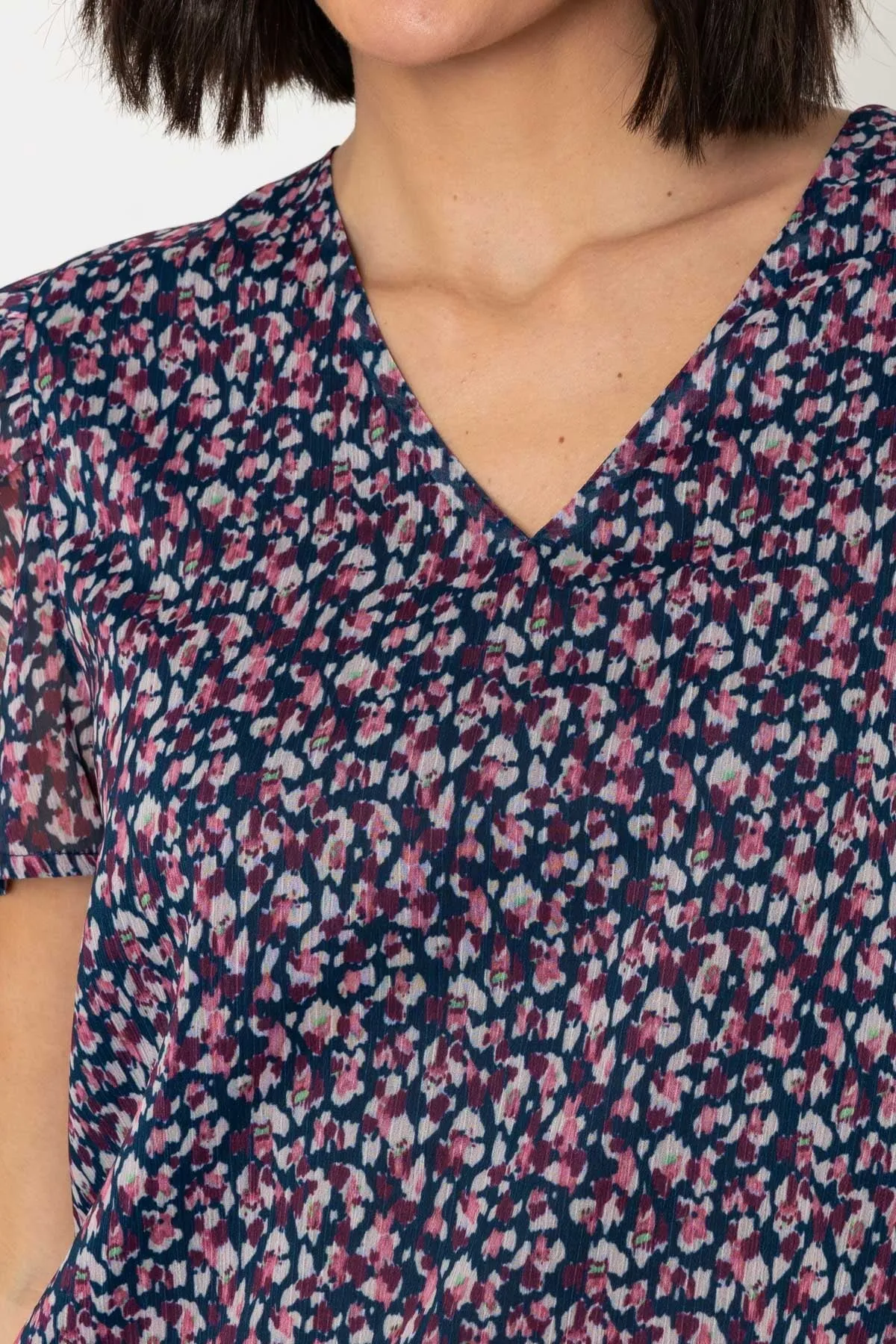 Navy Printed Short Sleeve Top