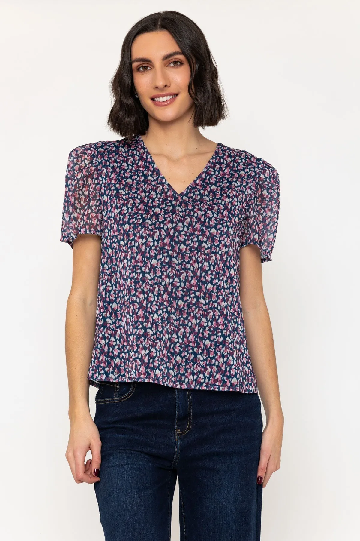 Navy Printed Short Sleeve Top