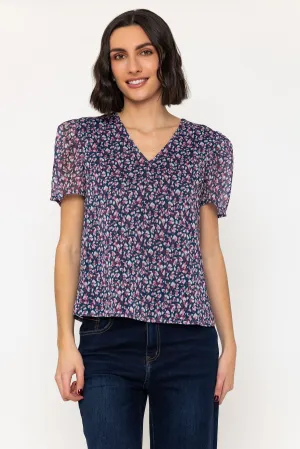 Navy Printed Short Sleeve Top