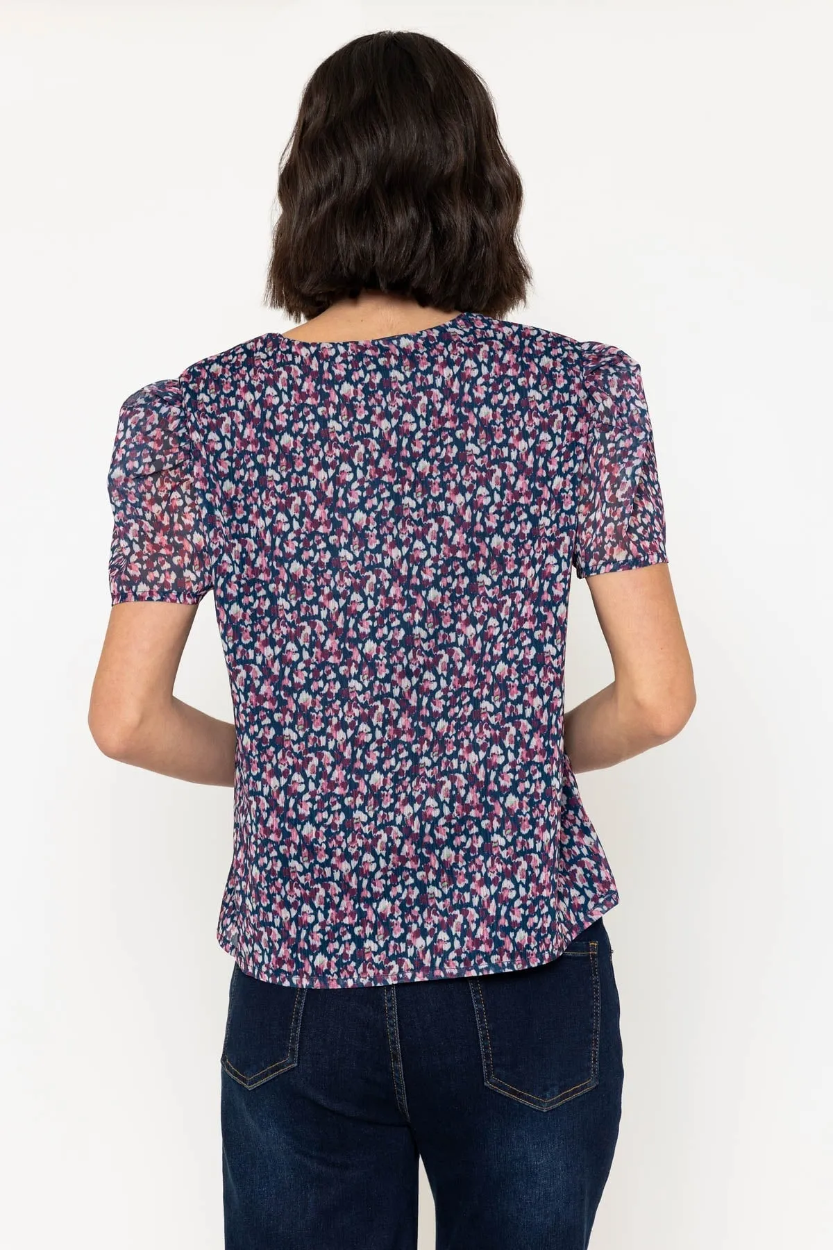 Navy Printed Short Sleeve Top
