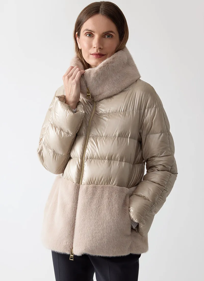 Nylon and Fur Short Puffer