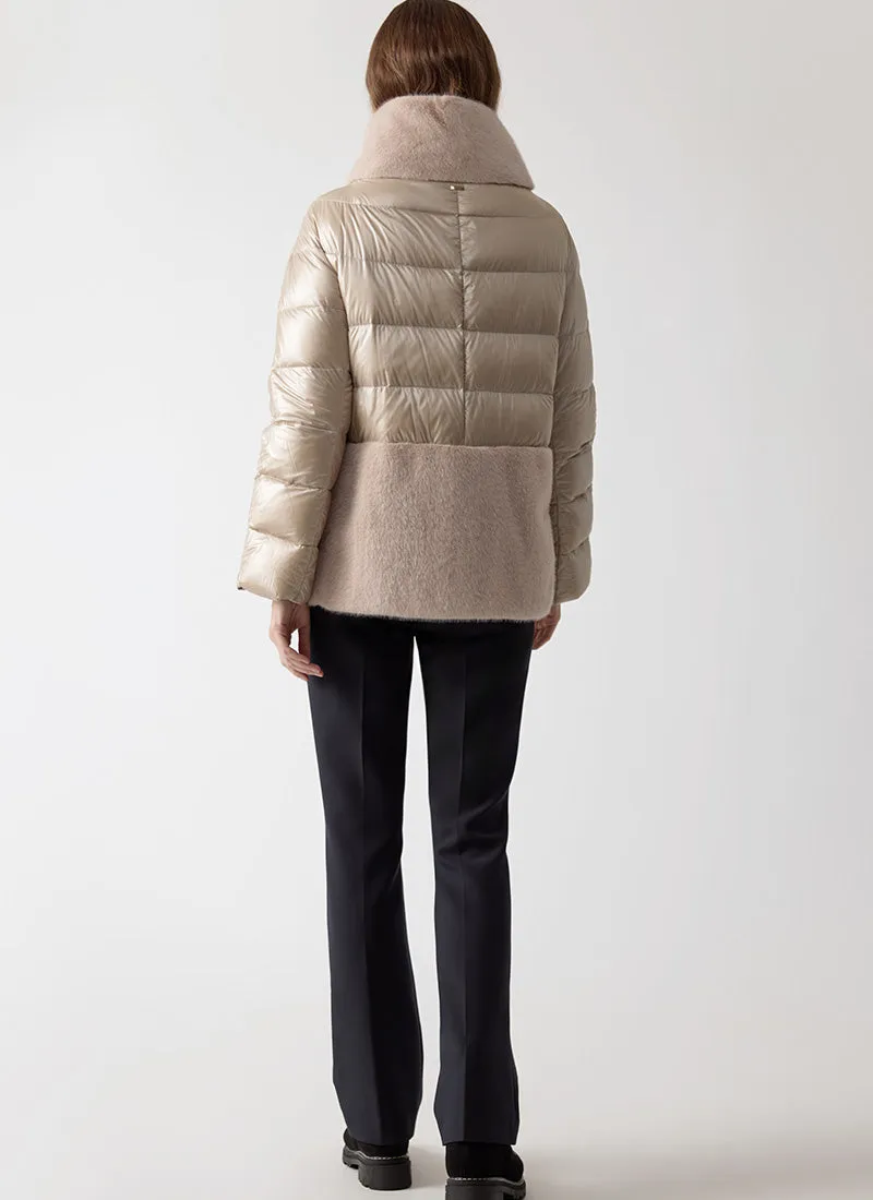 Nylon and Fur Short Puffer