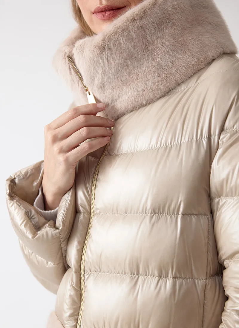 Nylon and Fur Short Puffer
