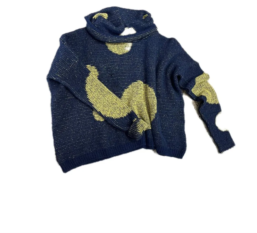 Over size spot sweater (Alpaca) - Navy / yellow