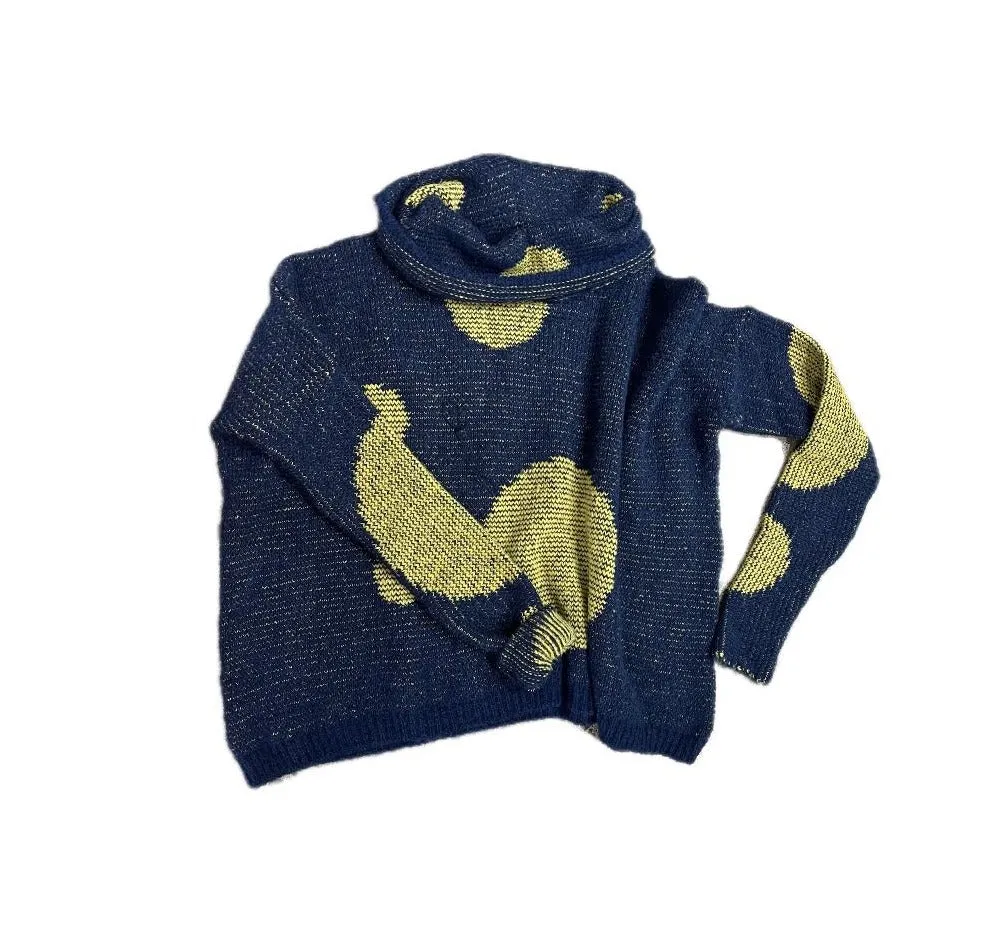 Over size spot sweater (Alpaca) - Navy / yellow