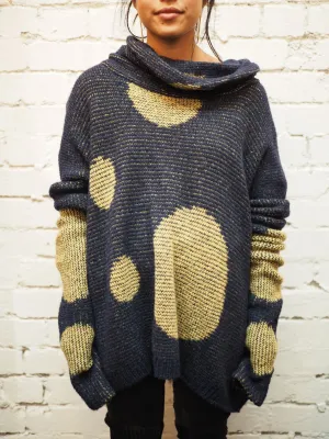 Over size spot sweater (Alpaca) - Navy / yellow