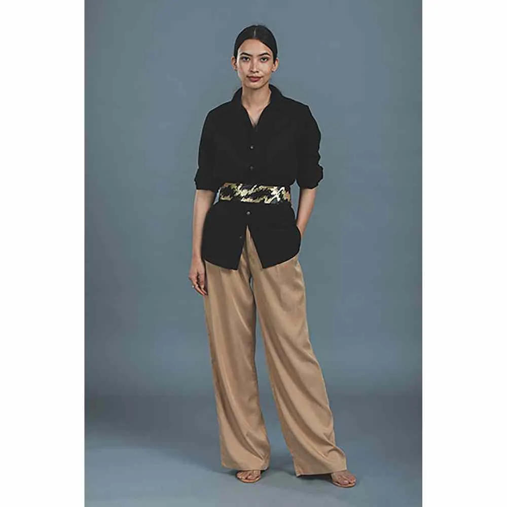 Pallavi Swadi Black Shirt with Metallic Gold Belt (Set of 2)