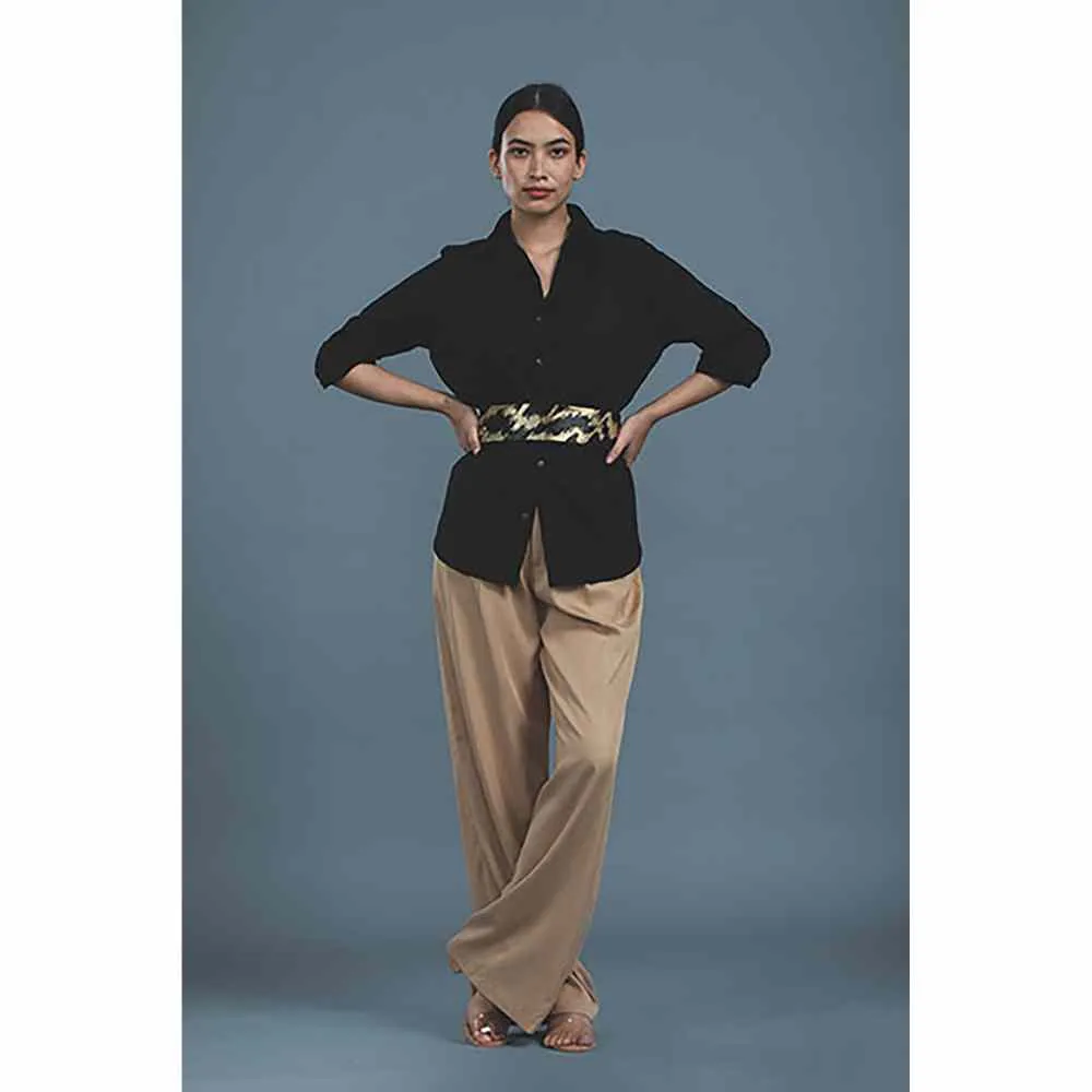 Pallavi Swadi Black Shirt with Metallic Gold Belt (Set of 2)