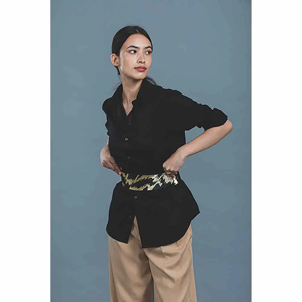 Pallavi Swadi Black Shirt with Metallic Gold Belt (Set of 2)
