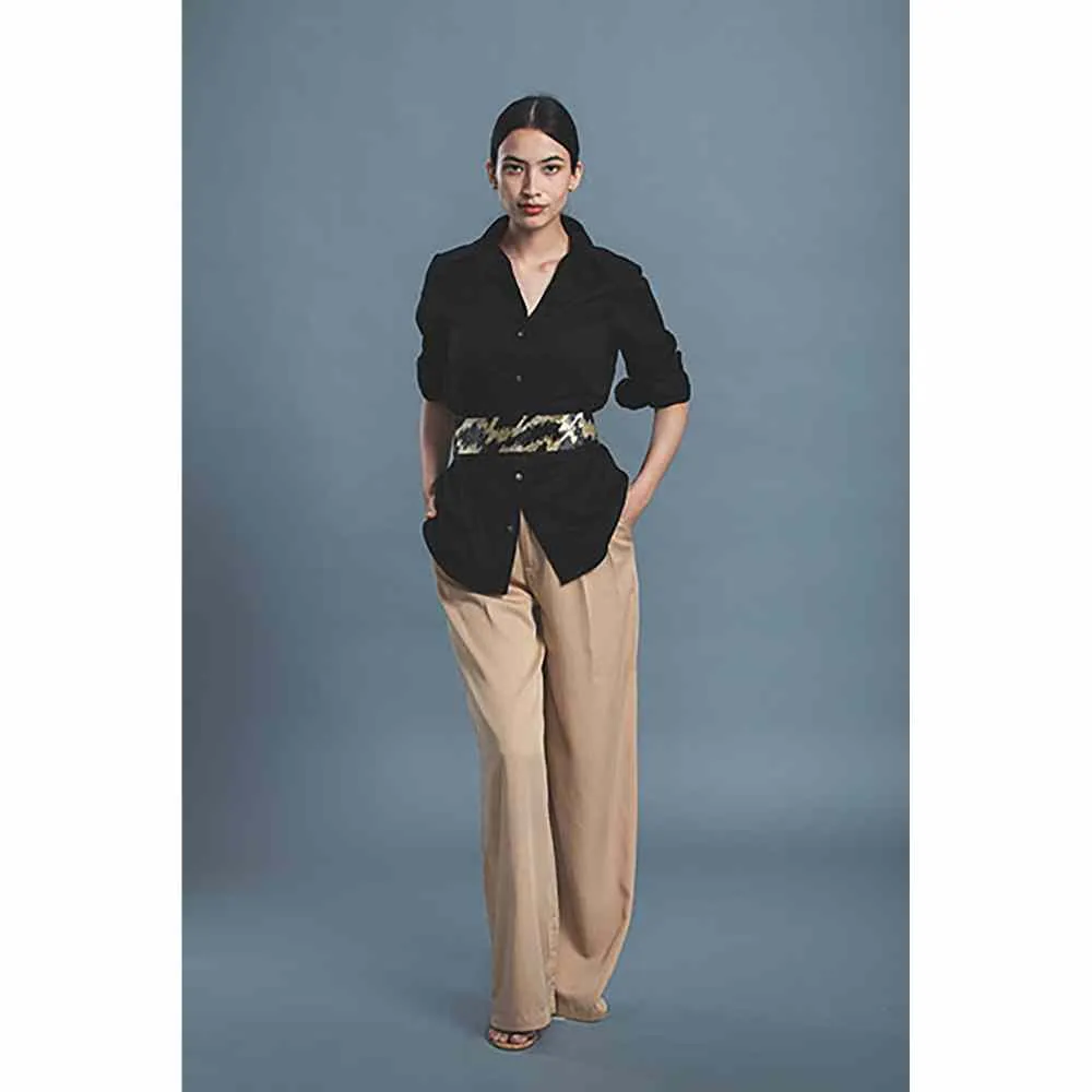 Pallavi Swadi Black Shirt with Metallic Gold Belt (Set of 2)