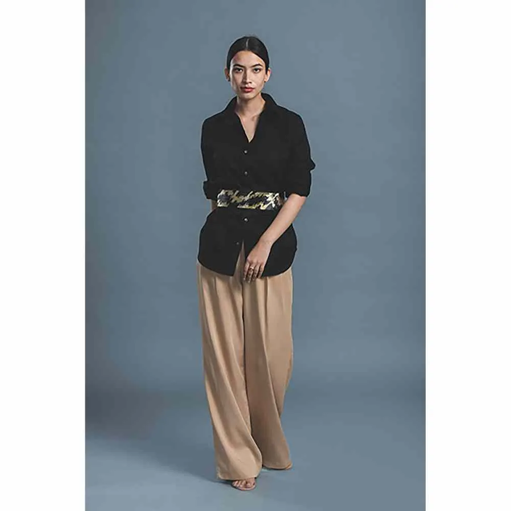 Pallavi Swadi Black Shirt with Metallic Gold Belt (Set of 2)