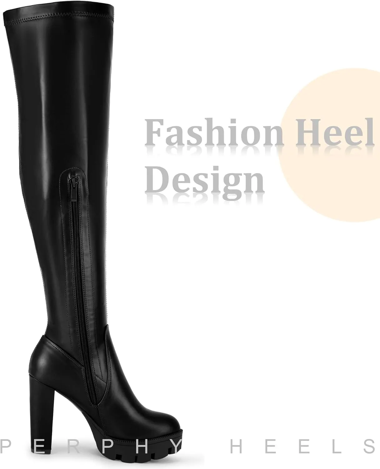 Perphy Thigh High Boot Chunky Heels Over the Knee High Platform Boots for Women