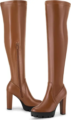 Perphy Thigh High Boot Chunky Heels Over the Knee High Platform Boots for Women
