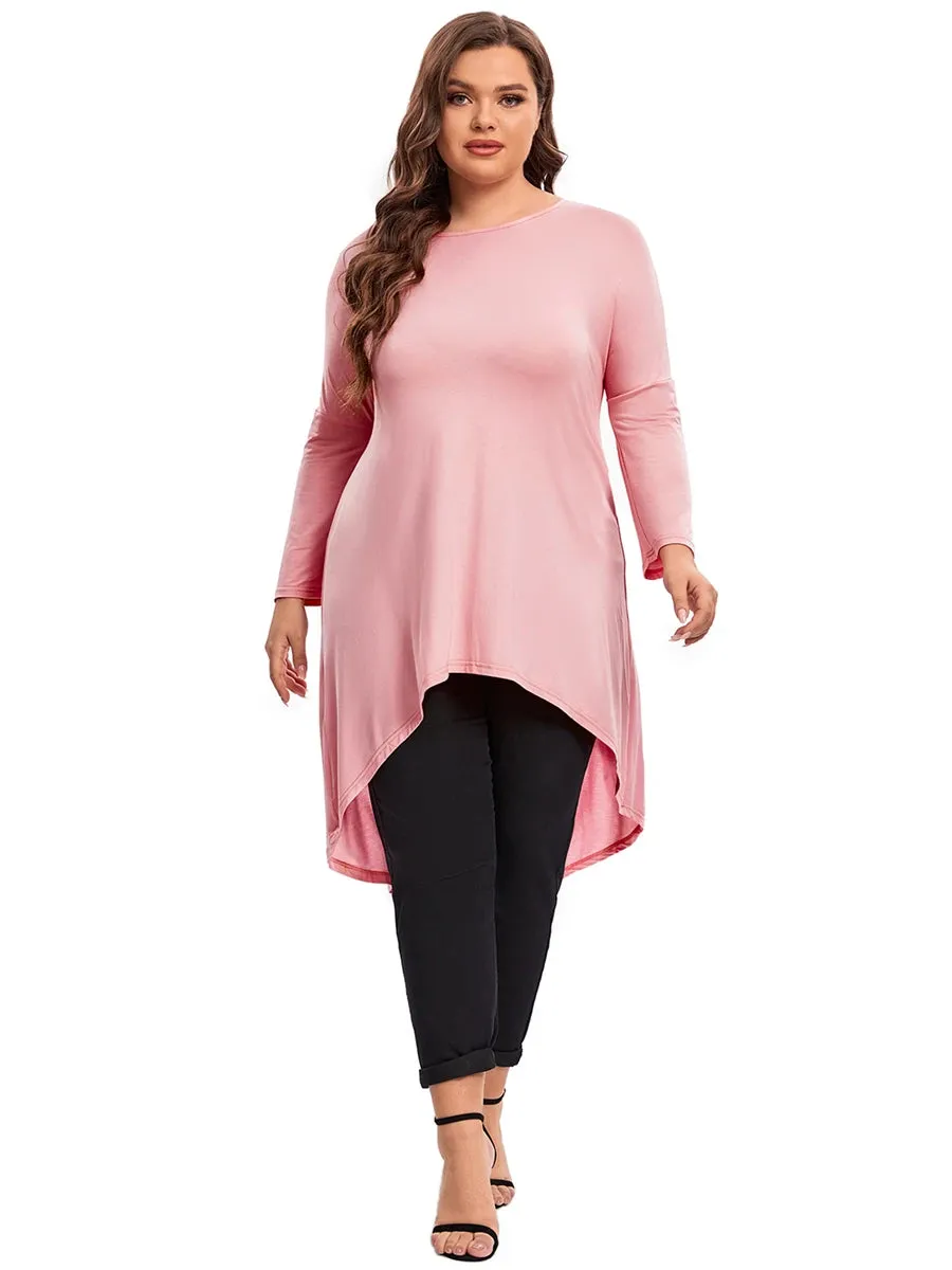 Plus Size Long Sleeve Elegant Tunic Blouse Women Long Hi Low Fit Flare Spring Autumn Swing Tops T Shirt Large Size Clothing 7XL