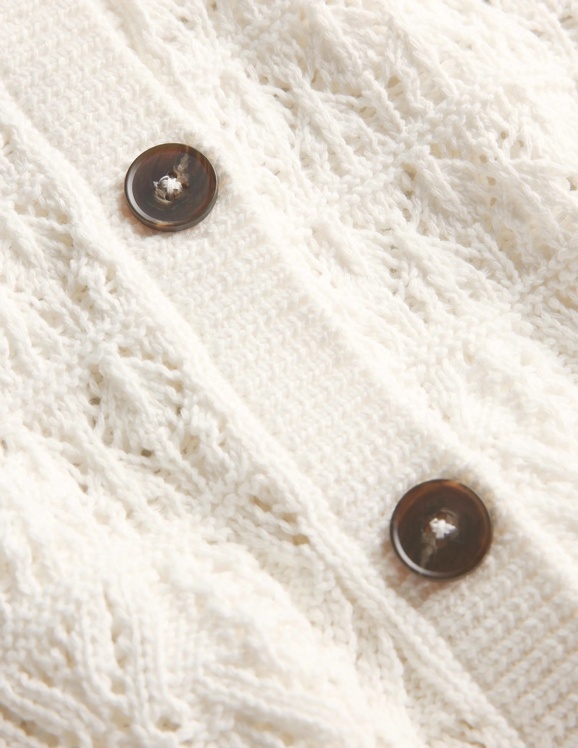 Pointelle Crew Neck Cardigan-Warm Ivory