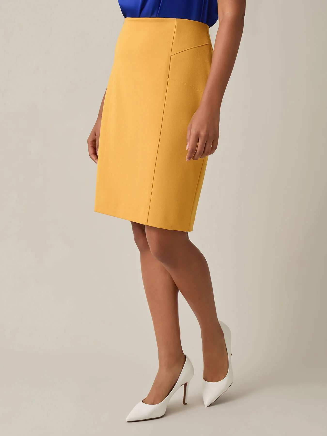 Pull-On Knee-Length Skirt, Gold Signature