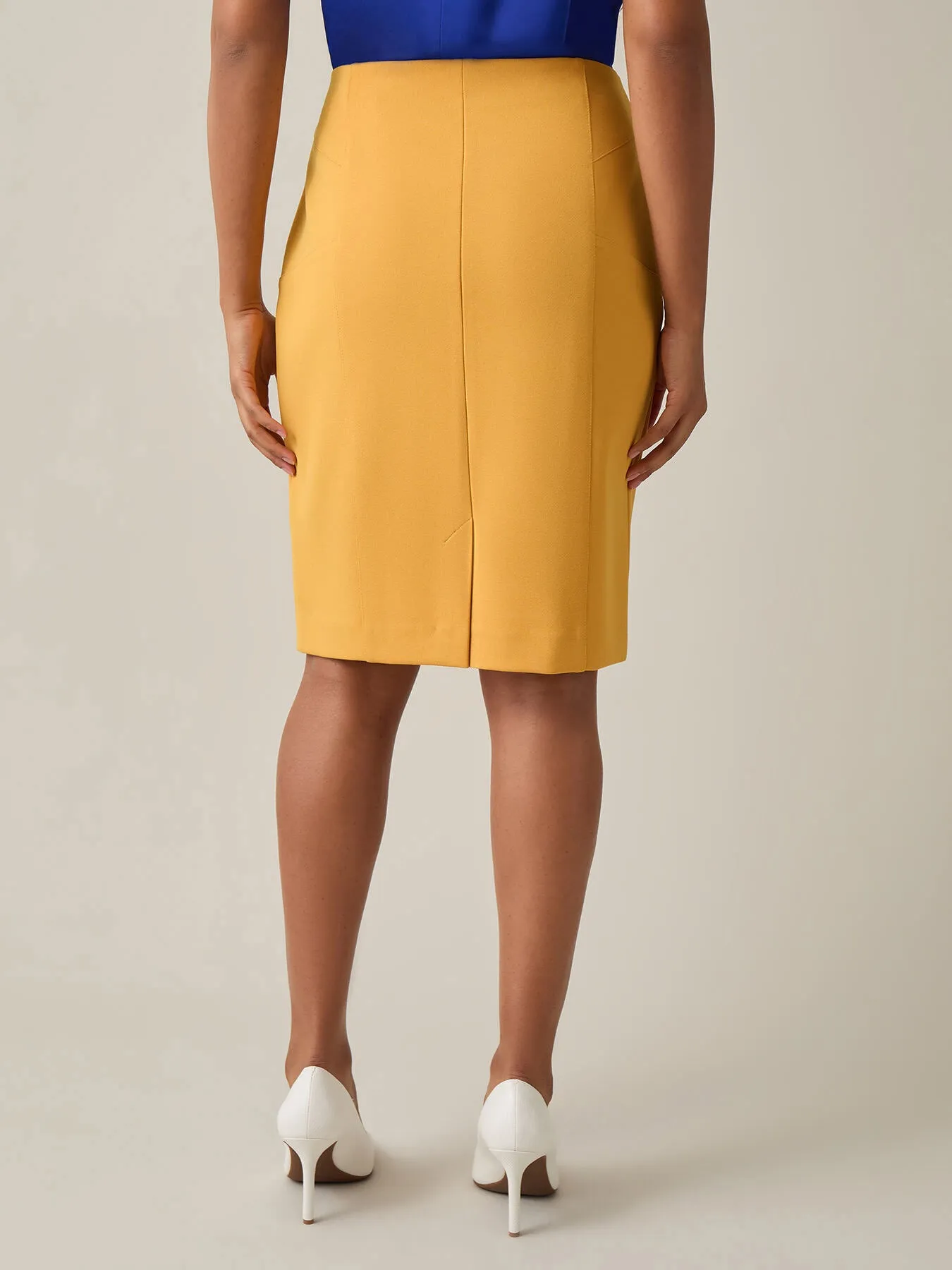Pull-On Knee-Length Skirt, Gold Signature